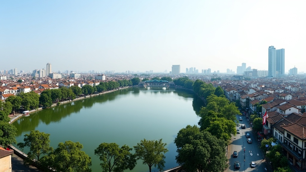 Panoramic view of Hanoi Old Quarter with Hoan Kiem Lake and rooftops